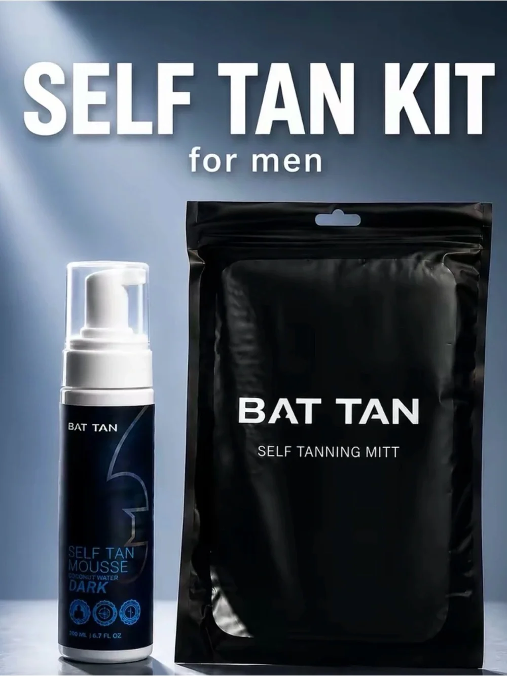 Self Tan Mousse Kit for Men — Dark Brown with Black Mitt